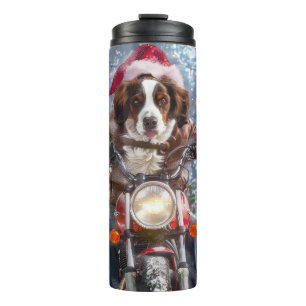 Brittany Spaniel Dog Riding Motorcycle Christmas Thermal Tumbler