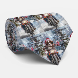 Brittany Spaniel Dog Riding Motorcycle Christmas Tie