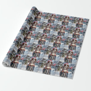 Brittany Spaniel Dog Riding Motorcycle Christmas Wrapping Paper