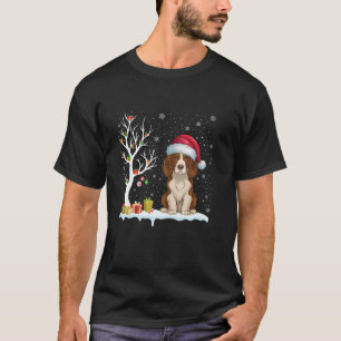 Brittany Spaniel Dog Santa Hat Festive Tree Light T-Shirt