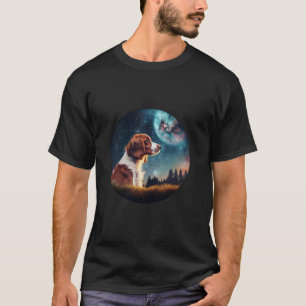 Brittany Spaniel Dog Under Space Stars Galaxy And  T-Shirt