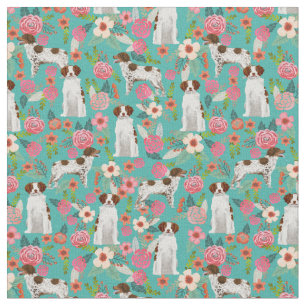 brittany spaniel dog vintage florals turquoise fabric