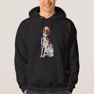 Brittany Spaniel Dog Wearing Christmas Hat Lights Hoodie