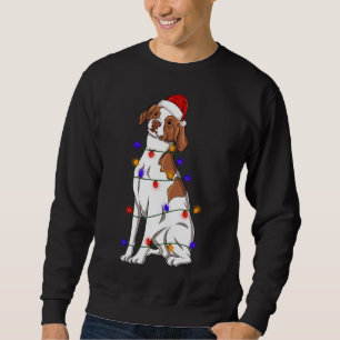 Brittany Spaniel Dog Wearing Christmas Hat Lights Sweatshirt