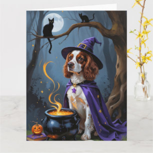 Brittany Spaniel Dog Whimsical Halloween Painting Card