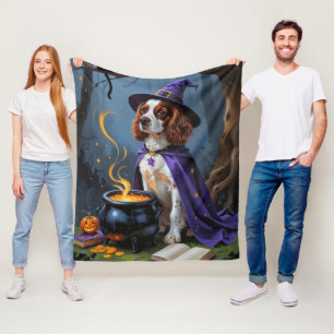 Brittany Spaniel Dog Whimsical Halloween Painting Fleece Blanket