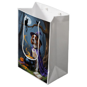Brittany Spaniel Dog Whimsical Halloween Painting Medium Gift Bag