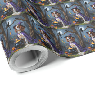 Brittany Spaniel Dog Whimsical Halloween Painting Wrapping Paper