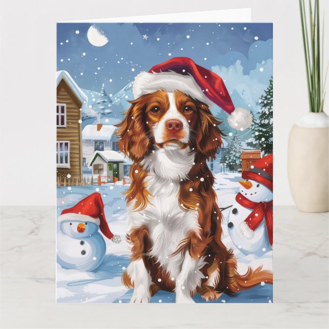 Brittany Spaniel Dog Winter Wonderland Christmas  Card (Front)