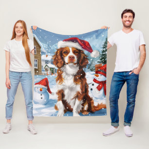 Brittany Spaniel Dog Winter Wonderland Christmas  Fleece Blanket