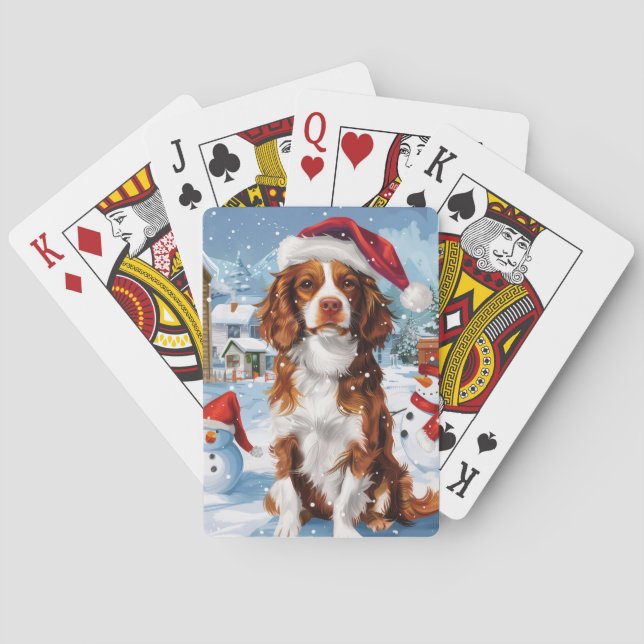 Brittany Spaniel Dog Winter Wonderland Christmas  Playing Cards (Back)