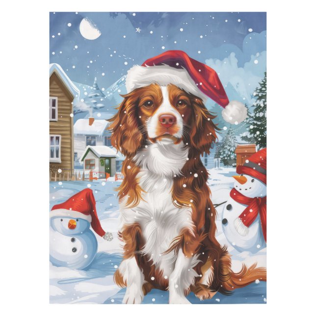 Brittany Spaniel Dog Winter Wonderland Christmas  Tablecloth (Front)