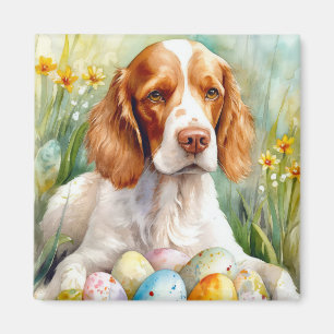 Brittany Spaniel Dog with Easter Eggs Holiday Magnet
