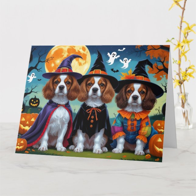 Brittany Spaniel Dogs Pumpkin Halloween Funny  Card (Yellow Flower)