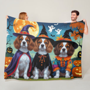 Brittany Spaniel Dogs Pumpkin Halloween Funny  Fleece Blanket