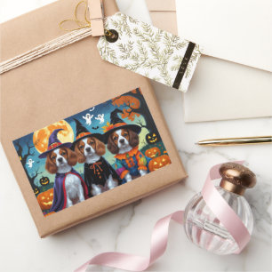 Brittany Spaniel Dogs Pumpkin Halloween Funny Rectangular Sticker