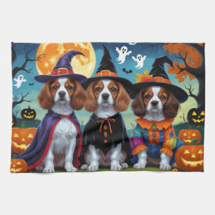 Brittany Spaniel Dogs Pumpkin Halloween Funny  Tea Towel