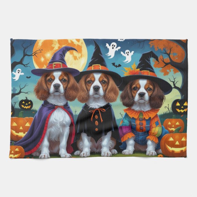 Brittany Spaniel Dogs Pumpkin Halloween Funny  Tea Towel (Horizontal)
