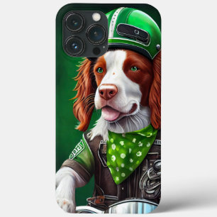 Brittany Spaniel driving bike St. Patrick's Day  iPhone 13 Pro Max Case