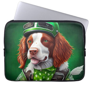 Brittany Spaniel driving bike St. Patrick's Day Laptop Sleeve