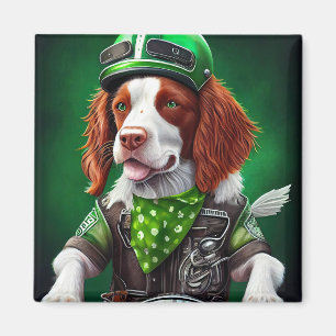 Brittany Spaniel driving bike St. Patrick's Day  Magnet