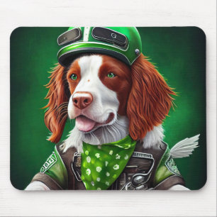 Brittany Spaniel driving bike St. Patrick's Day Mouse Mat