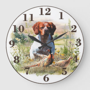 Brittany Spaniel – Field, Focus, Pheasant , Art  Large Clock