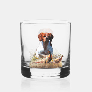 Brittany Spaniel – Field, Focus, Pheasant , Art Whiskey Glass