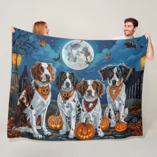 Brittany Spaniel Halloween Spooky Fleece Blanket
