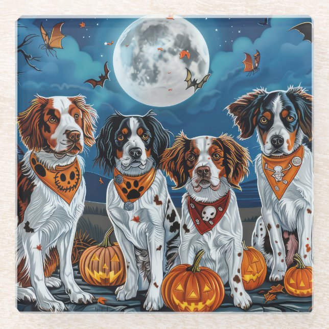 Brittany Spaniel Halloween Spooky Glass Coaster (Front)
