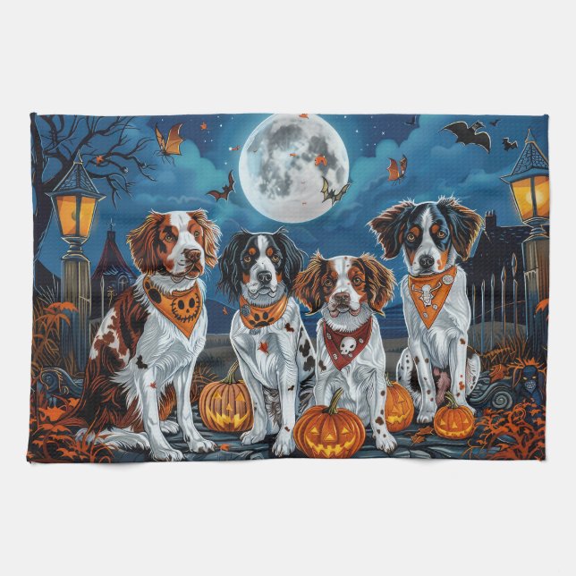 Brittany Spaniel Halloween Spooky Tea Towel (Horizontal)