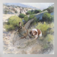 Brittany Spaniel hunting chukar partridge, Art