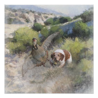 Brittany Spaniel hunting chukar partridge, Art