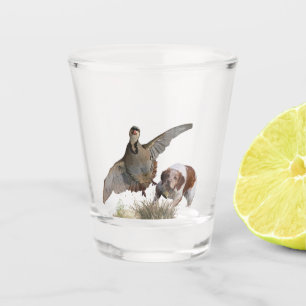 Brittany Spaniel hunting chukar partridge, Art  Shot Glass