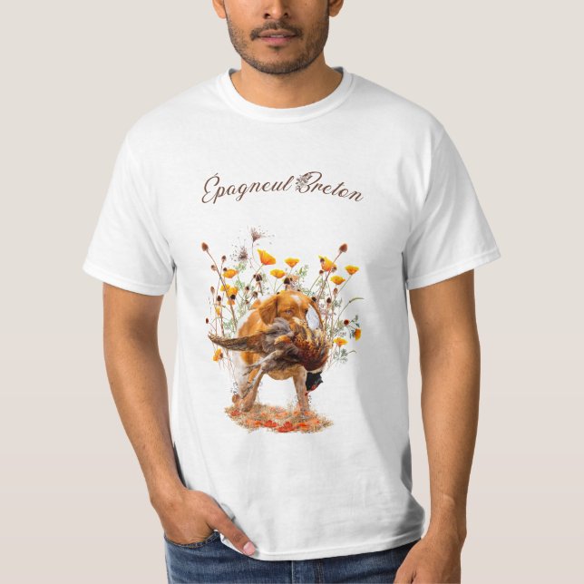 Brittany Spaniel, Hunting Pheasant Coffee Mug T-Shirt (Front)