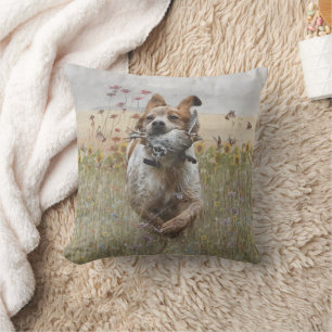 Brittany Spaniel hunting quail , Art   Cushion