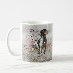Brittany Spaniel hunts in the field Coffee Mug