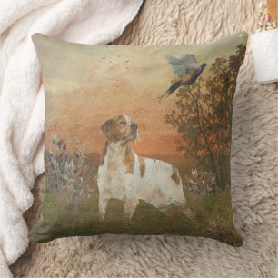 Brittany Spaniel hunts in the field     Cushion