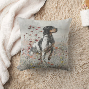 Brittany Spaniel hunts in the field Cushion