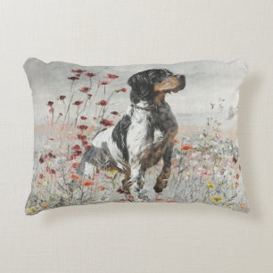 Brittany Spaniel hunts in the field Decorative Cushion