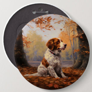 Brittany Spaniel in Autumn Leaves Fall Inspire 6 Cm Round Badge