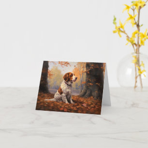 Brittany Spaniel in Autumn Leaves Fall Inspire  Card
