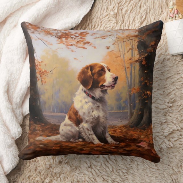 Brittany Spaniel in Autumn Leaves Fall Inspire  Cushion (Blanket)