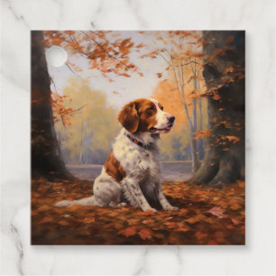 Brittany Spaniel in Autumn Leaves Fall Inspire Favour Tags
