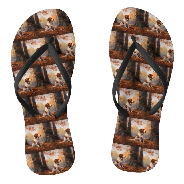 Brittany Spaniel in Autumn Leaves Fall Inspire  Flip Flops (Footbed)