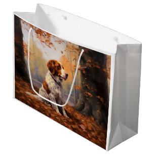 Brittany Spaniel in Autumn Leaves Fall Inspire  Large Gift Bag