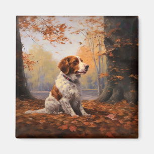 Brittany Spaniel in Autumn Leaves Fall Inspire  Magnet