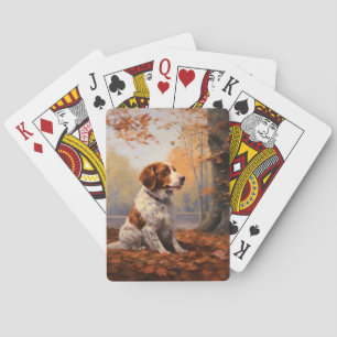 Brittany Spaniel in Autumn Leaves Fall Inspire  Playing Cards