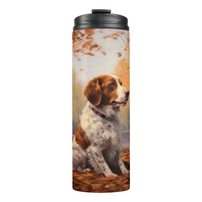 Brittany Spaniel in Autumn Leaves Fall Inspire  Thermal Tumbler (Front)