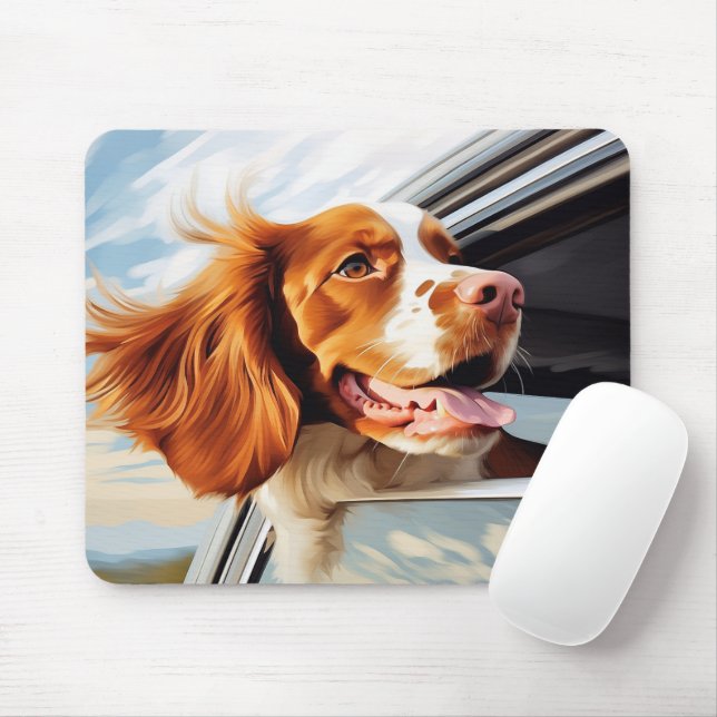Brittany spaniel in Car Window Mouse Mat (With Mouse)